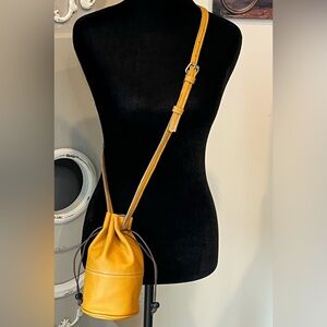 Yellow Leather Mini Bucket Bag Crossbody Drawstring Purse Pouch NWOT